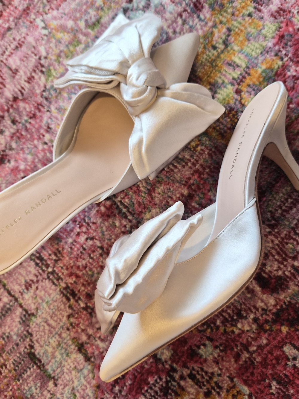 Loeffler Randall Ivory Satin Knot Mule Heels